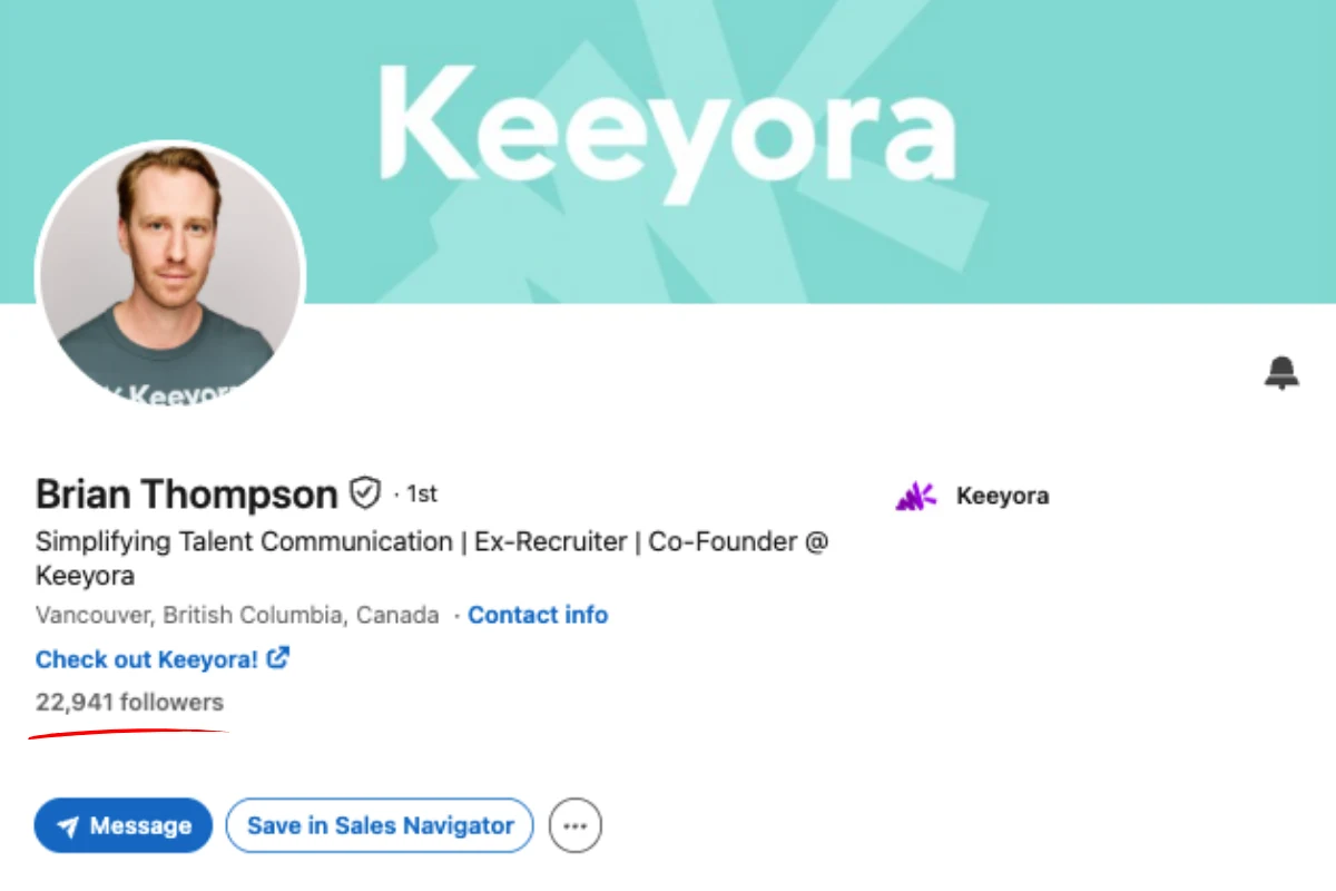 Brian Thompson's LinkedIn profile, Co-Founder at Keeyora