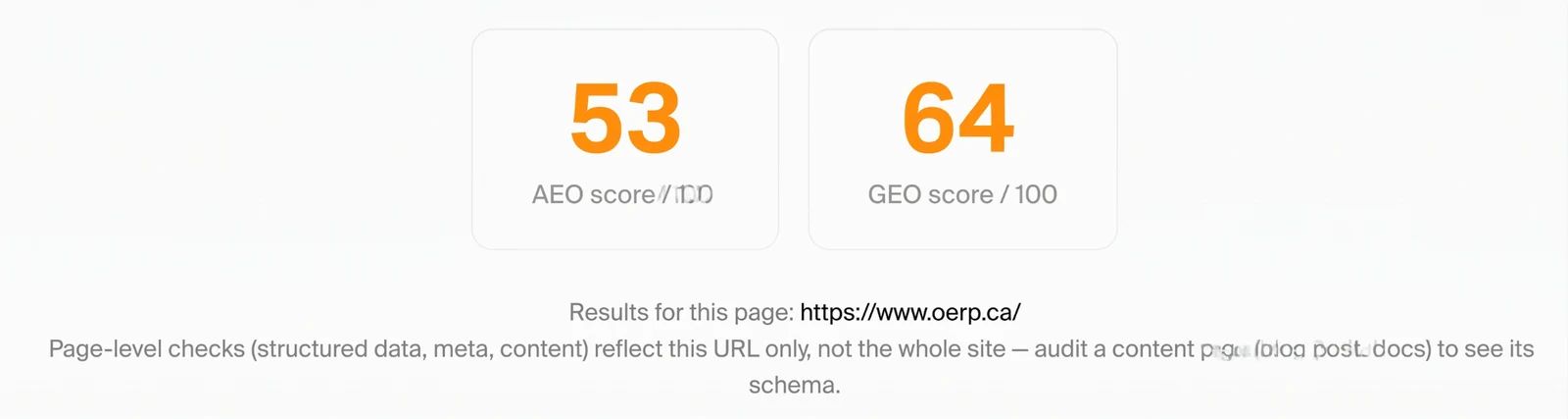 Before: AEO score 53/100, GEO score 64/100